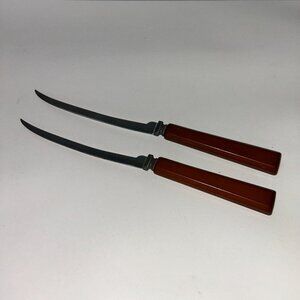 Set of 2 Henry's Stainless 9" Curved Bakelite Steak/Tomato Knife Butterscotch